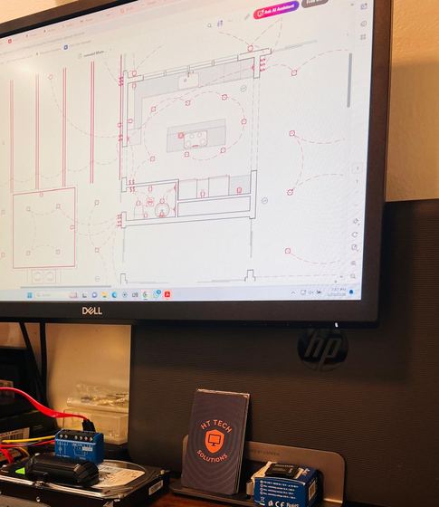Remodel floor plan with network and Wi-Fi points marked on screen